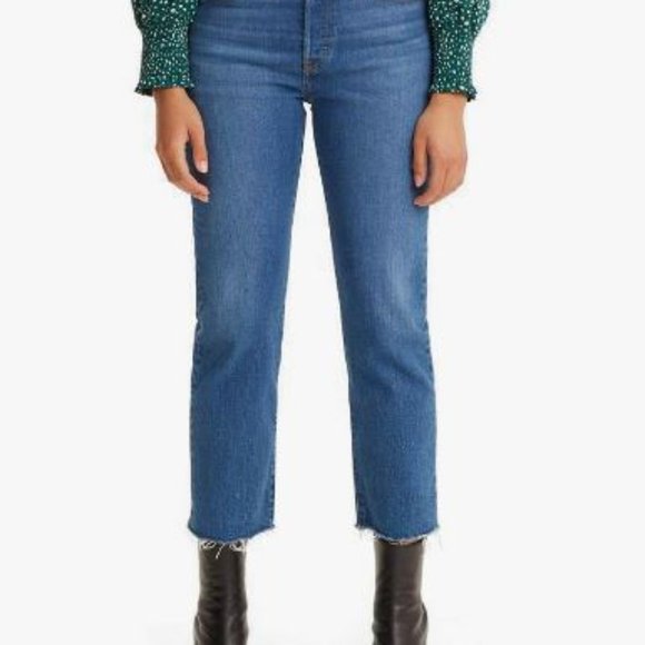 Levi's Blue High Rise Straight Leg Cropped Frayed Hem-Size 28 - Picture 2 of 9